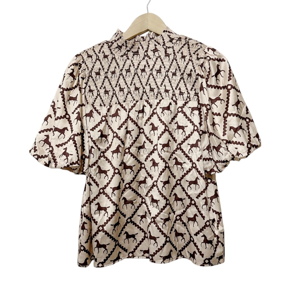 THML Cream and Brown Patterned Blouse
